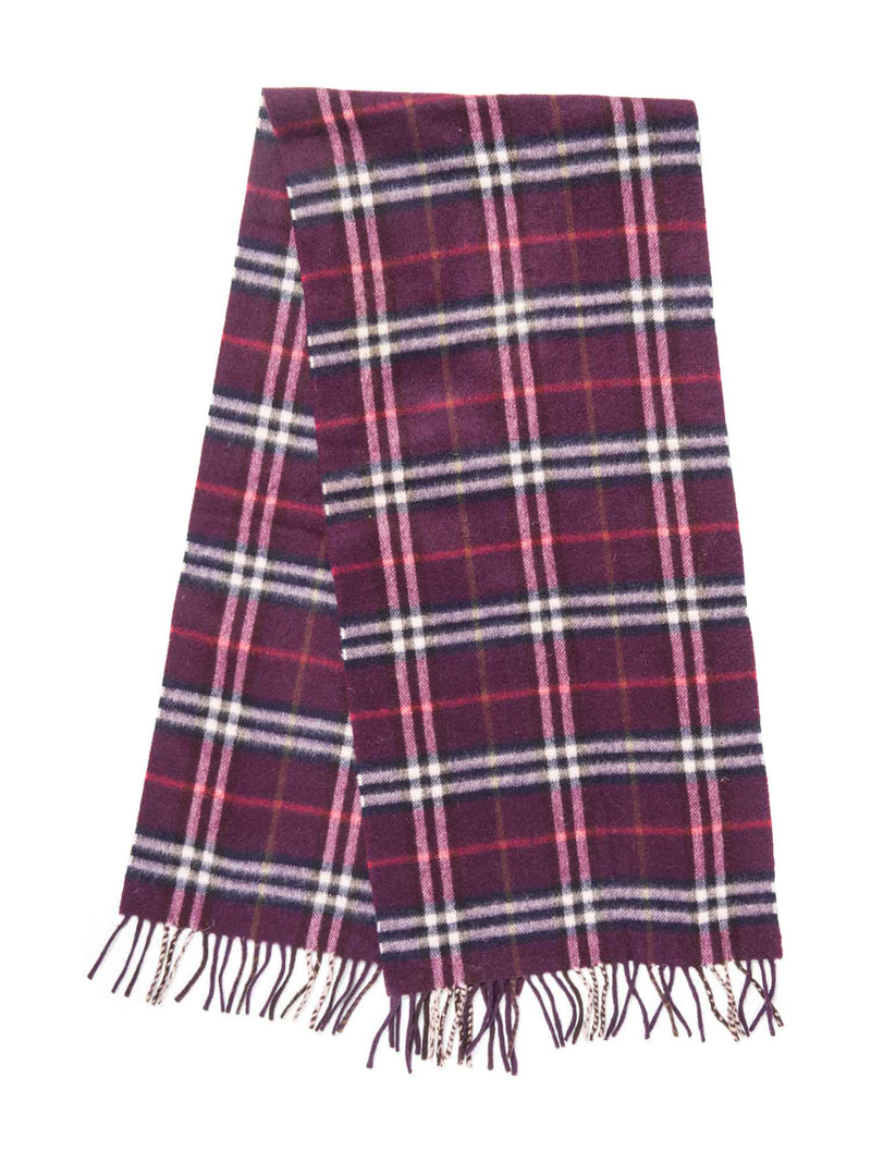 Burberry Cashmere House Check Fringe Scarf Burgundy-designer resale