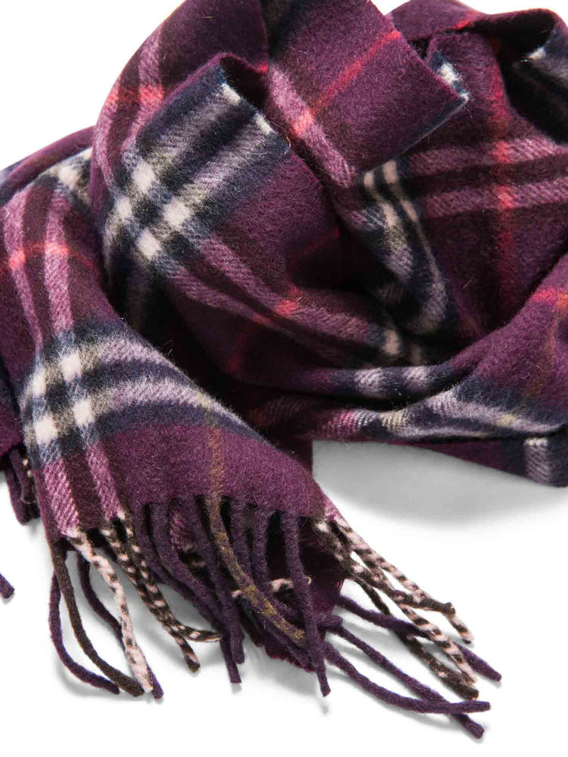 Burberry Cashmere House Check Fringe Scarf Burgundy-designer resale