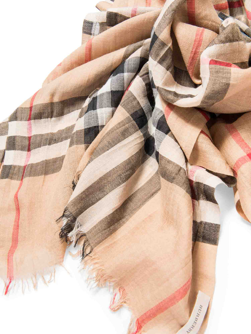 Burberry Cotton House Check Fringe Large Summer Scarf Brown-designer resale