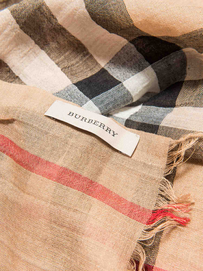 Burberry Cotton House Check Fringe Large Summer Scarf Brown-designer resale
