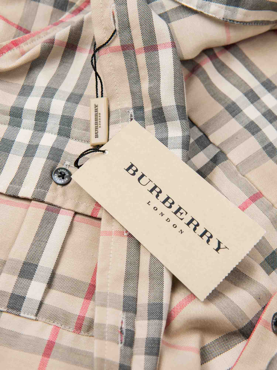Burberry Cotton Logo Nova Check Button Up Shirt Beige
