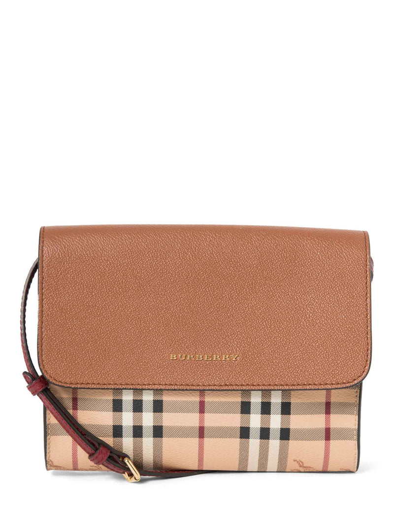 Burberry Haymarket Check Flap Messenger Bag Beige Brown-designer resale