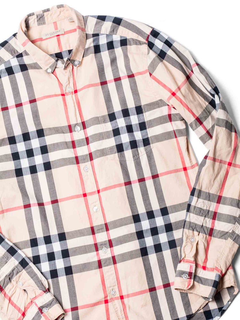Burberry House Check Cotton Collared Button Up Boyfriend Shirt Beige-designer resale