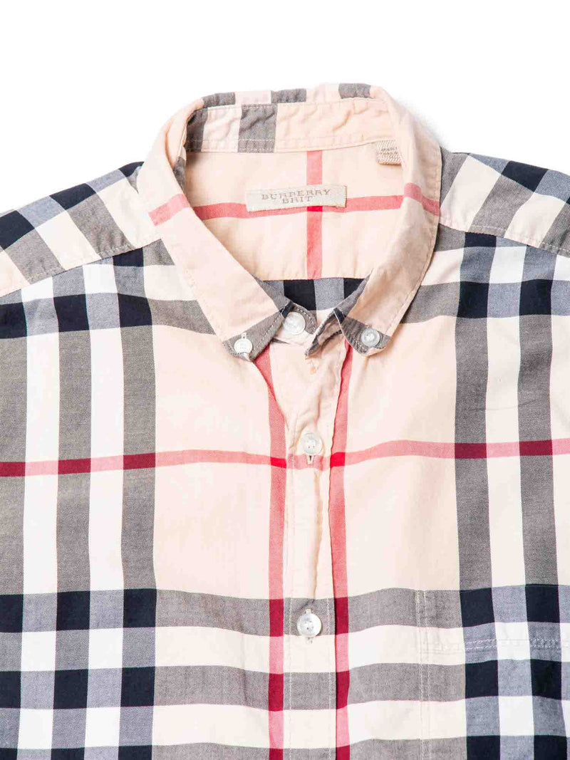 Burberry House Check Cotton Collared Button Up Boyfriend Shirt Beige-designer resale