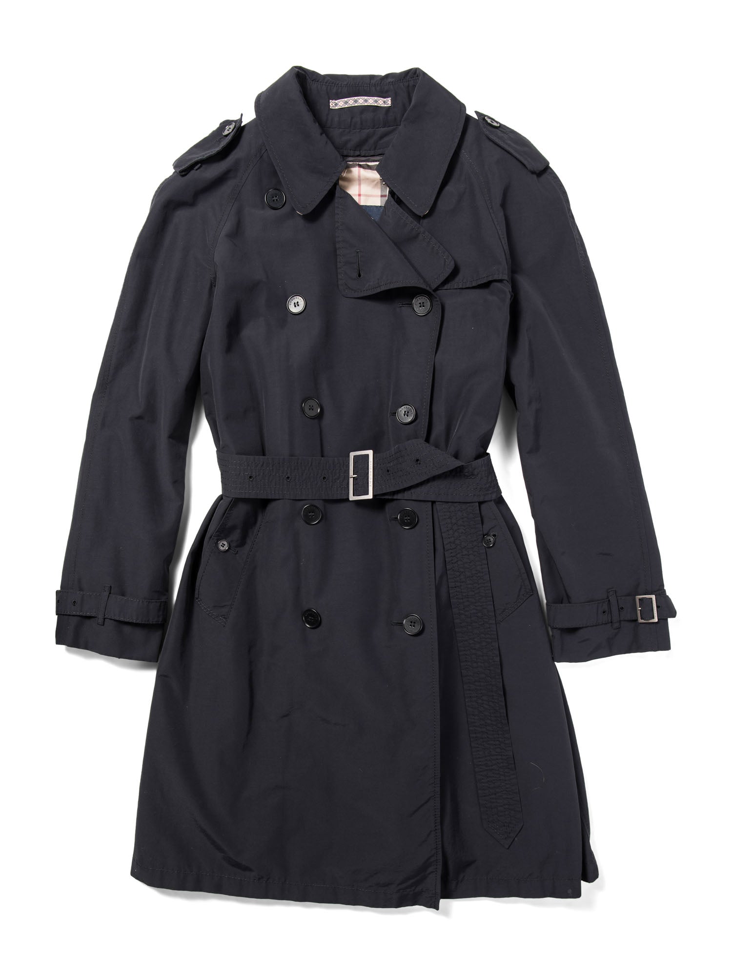 Burberry House Check Wool Lined Trench Coat Black-designer resale