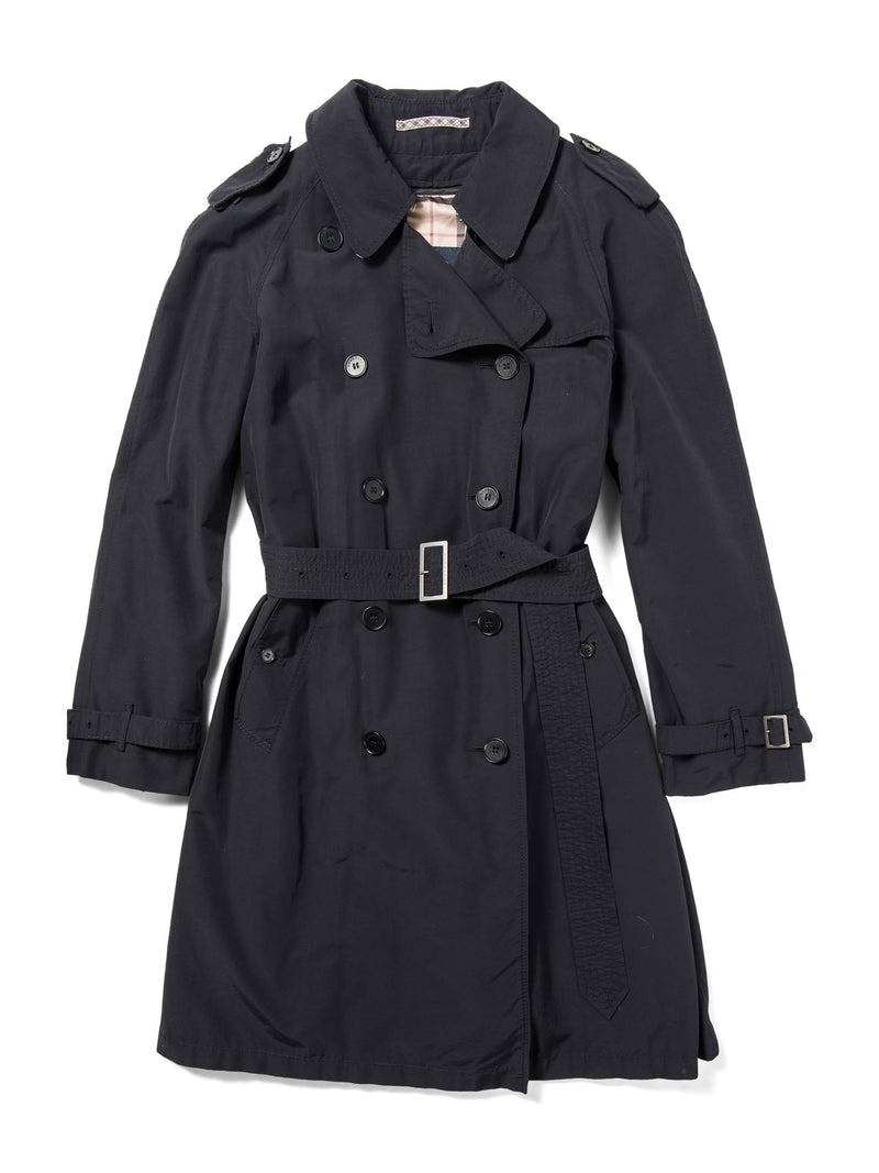 Burberry House Check Wool Lined Trench Coat Black-designer resale