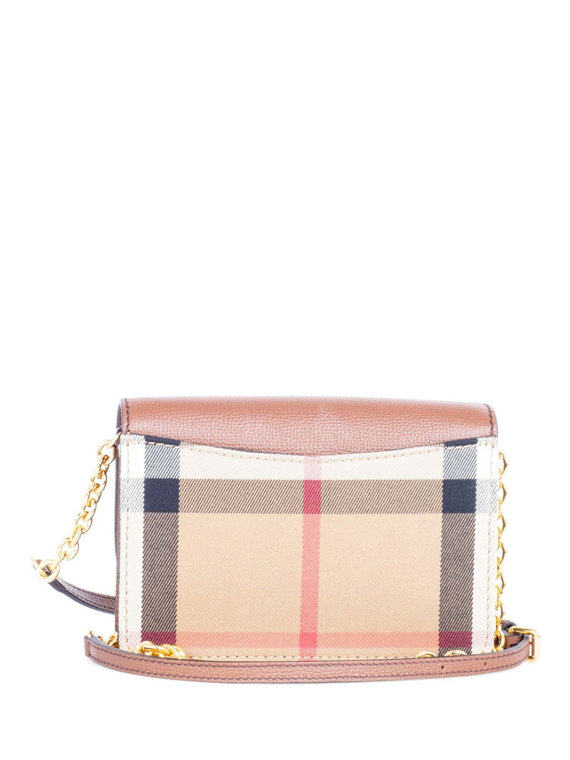 Burberry Leather Hampshire House Check Wallet on Chain Brown Gold-designer resale