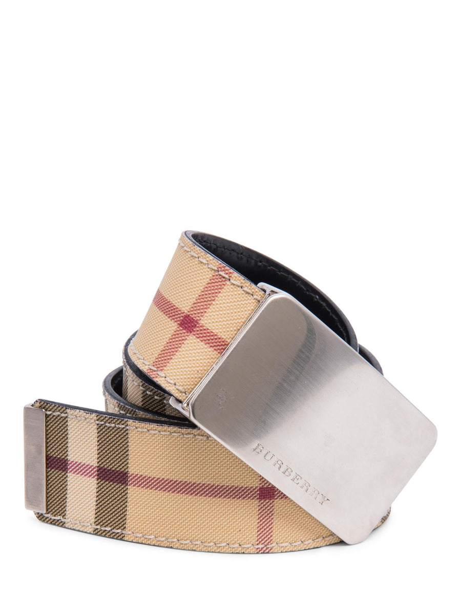 Burberry Logo House Check Canvas Belt Beige Silver display picture 2