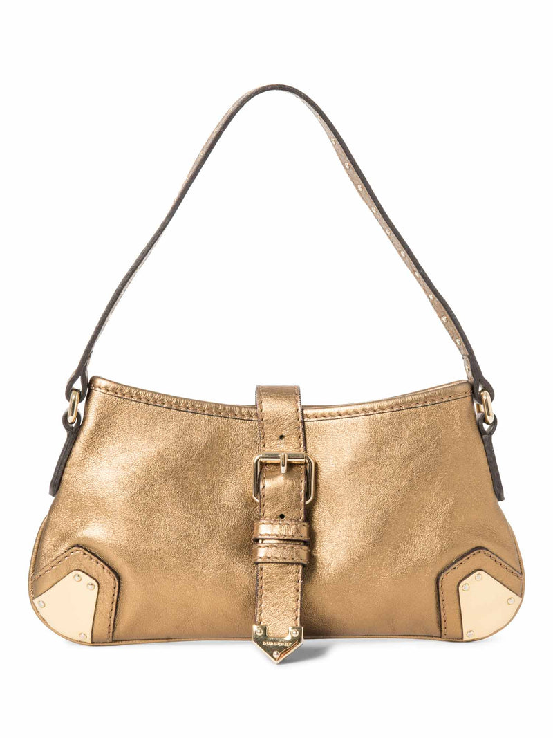 Burberry Logo Shimmer Leather Pochette Bag Brown-designer resale