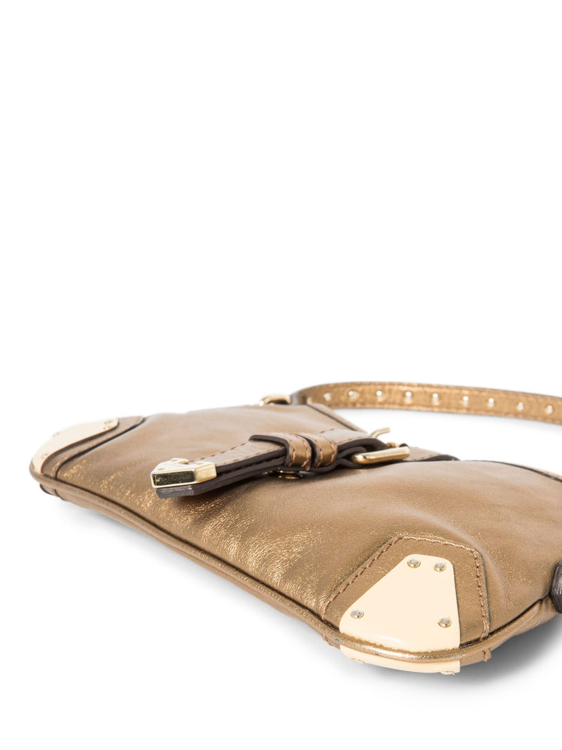 Burberry Logo Shimmer Leather Pochette Bag Brown-designer resale