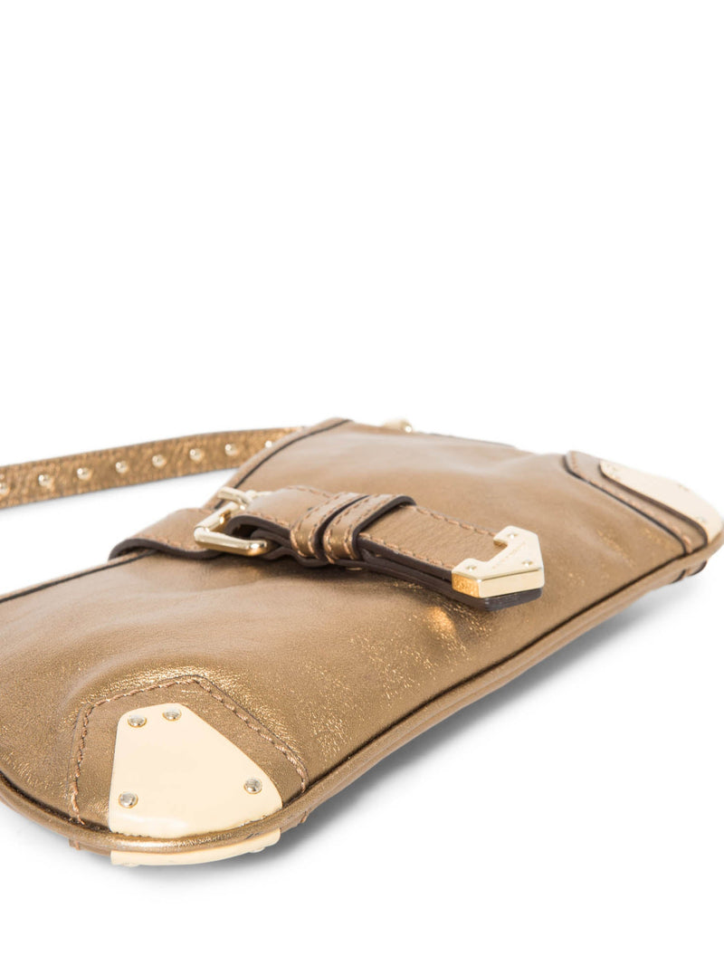 Burberry Logo Shimmer Leather Pochette Bag Brown-designer resale