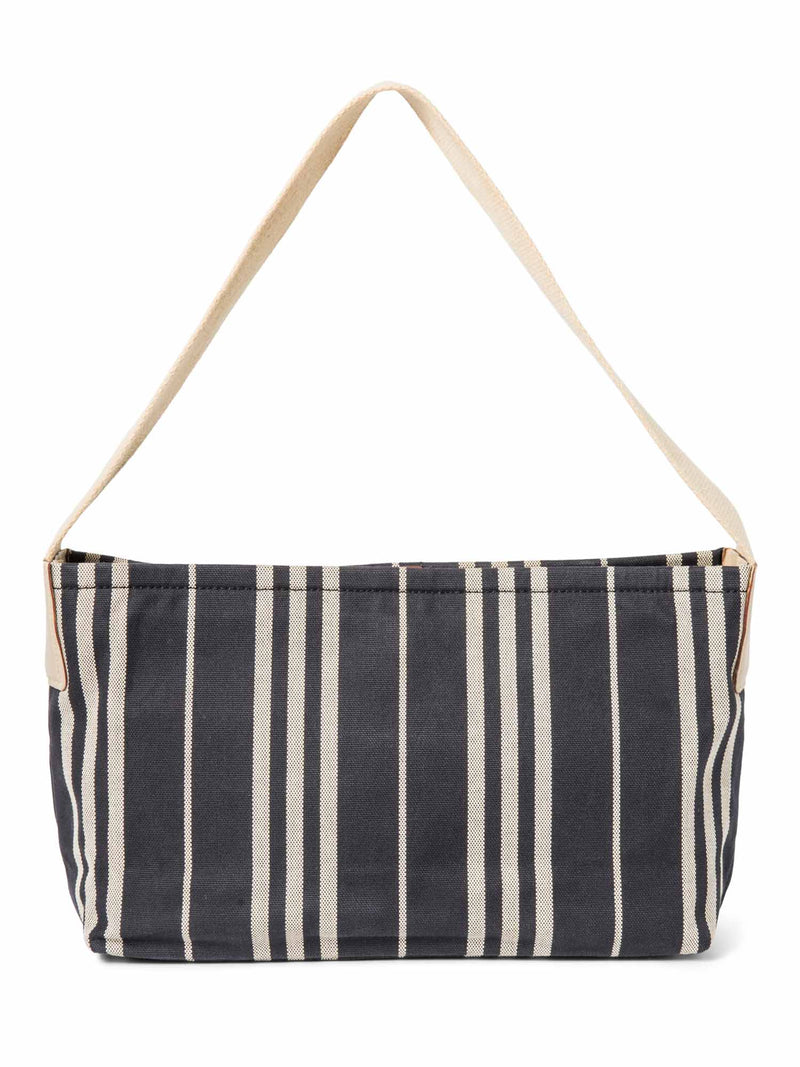 Burberry Logo Striped Canvas Tote Bag Navy Ivory-designer resale