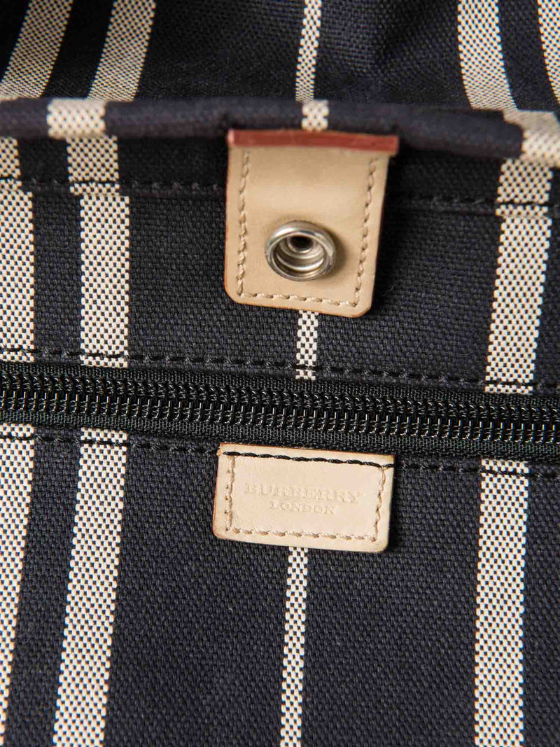 Burberry Logo Striped Canvas Tote Bag Navy Ivory-designer resale