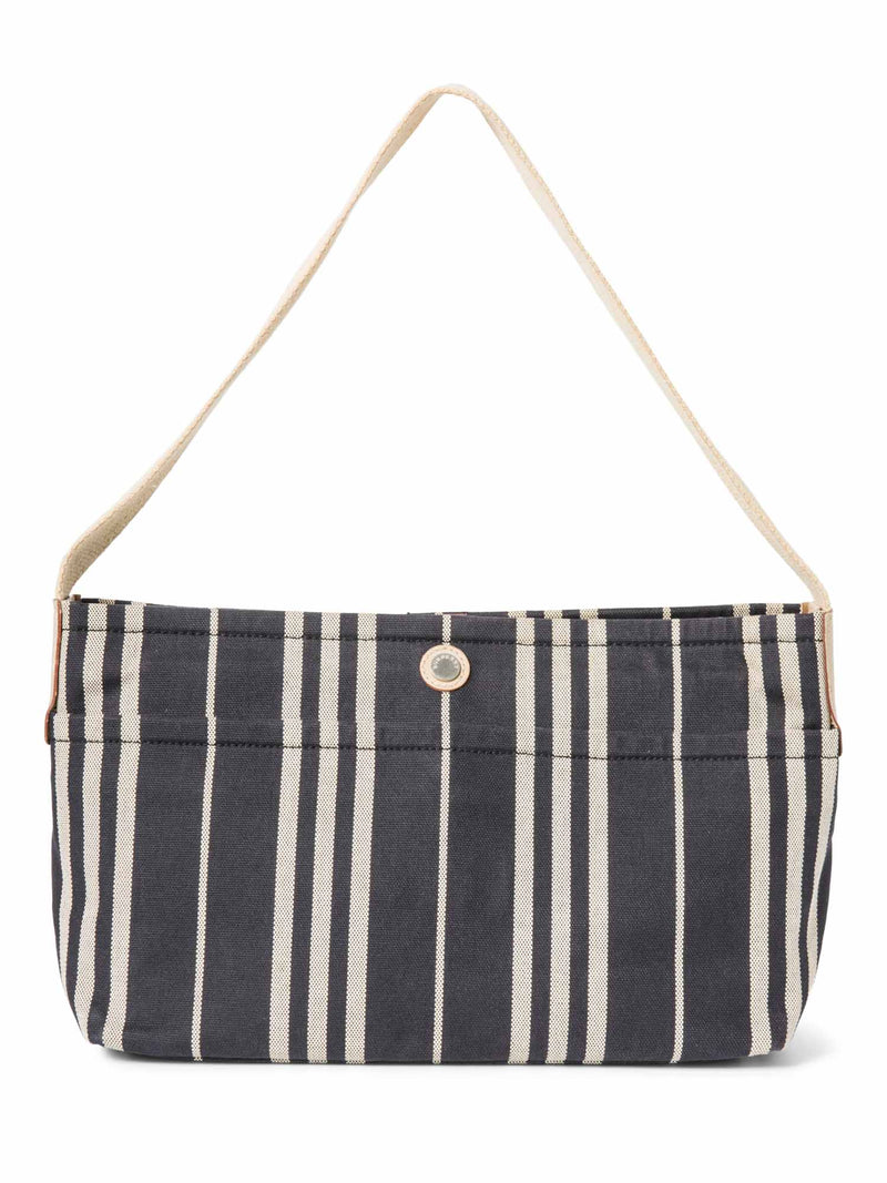 Burberry Logo Striped Canvas Tote Bag Navy Ivory-designer resale