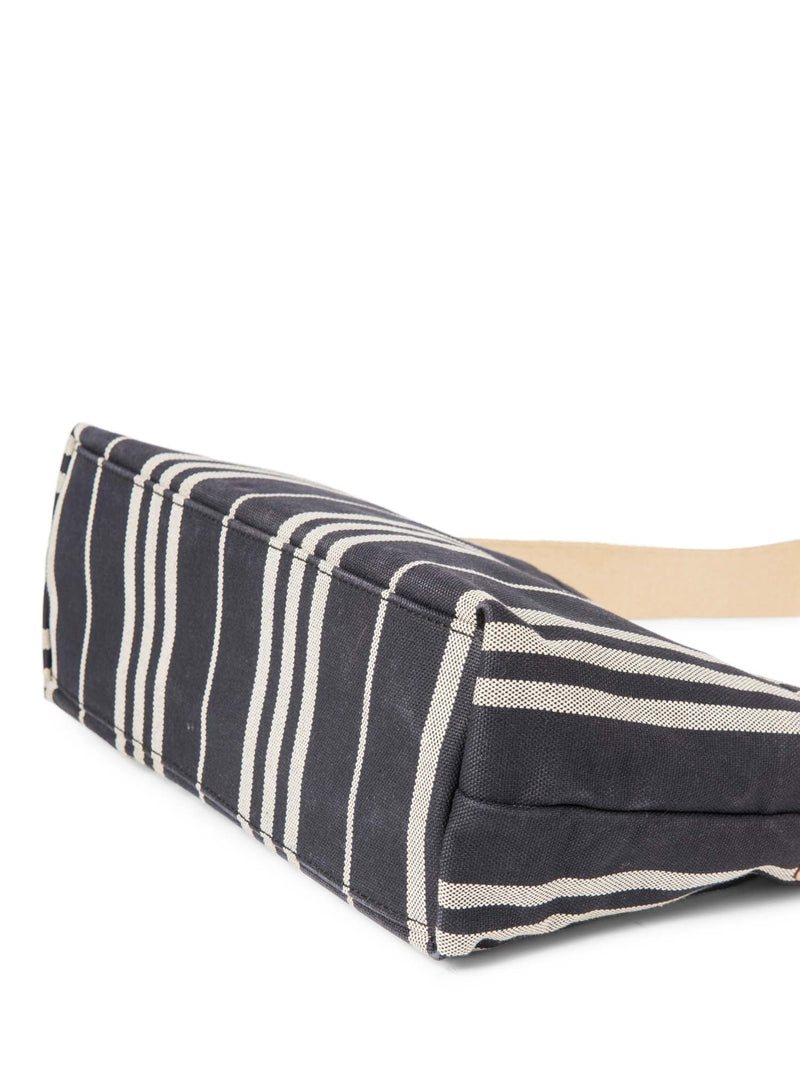 Burberry Logo Striped Canvas Tote Bag Navy Ivory-designer resale