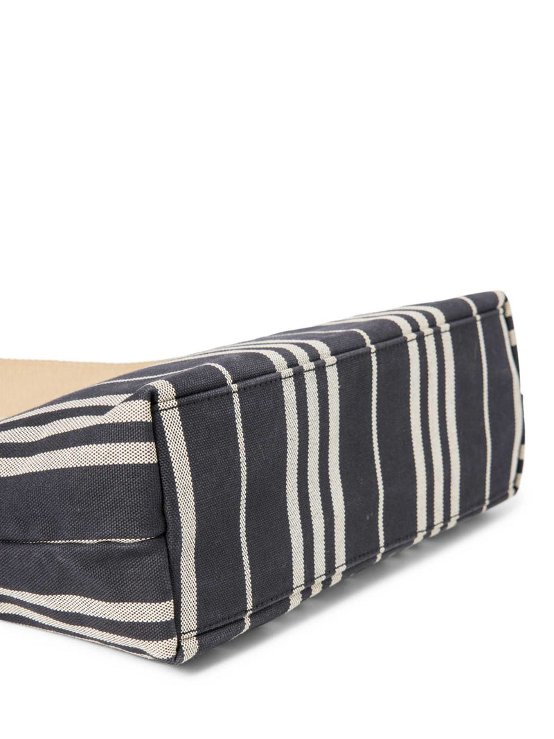 Burberry Logo Striped Canvas Tote Bag Navy Ivory-designer resale