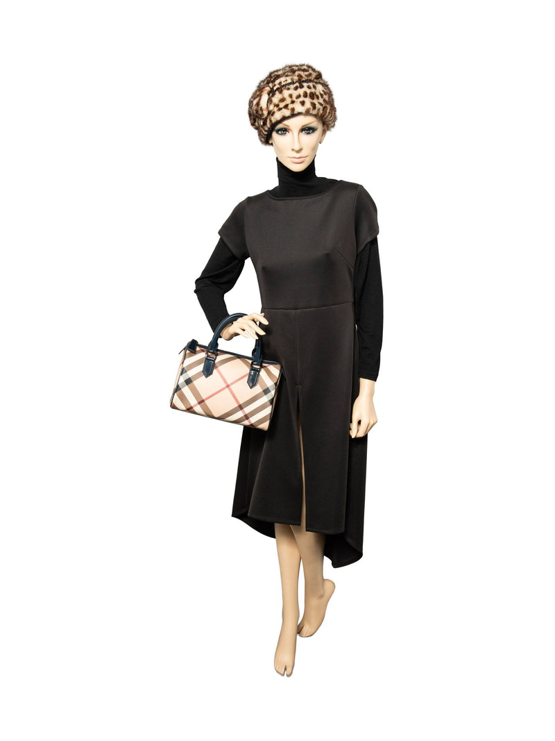 Burberry Nova Check Canvas Leather Boston Bag Beige Navy Blue 25-designer resale