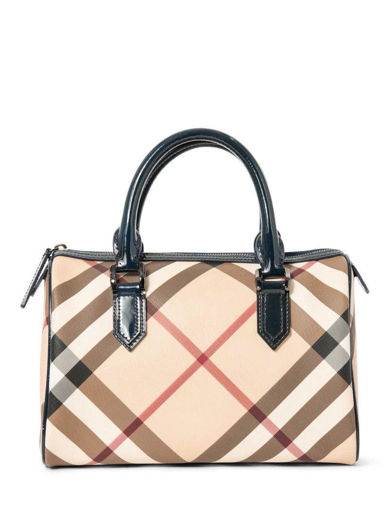 Burberry Nova Check Canvas Leather Boston Bag Beige Navy Blue 25-designer resale