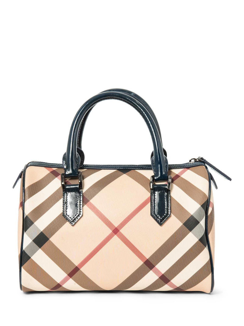 Burberry Nova Check Canvas Leather Boston Bag Beige Navy Blue 25-designer resale