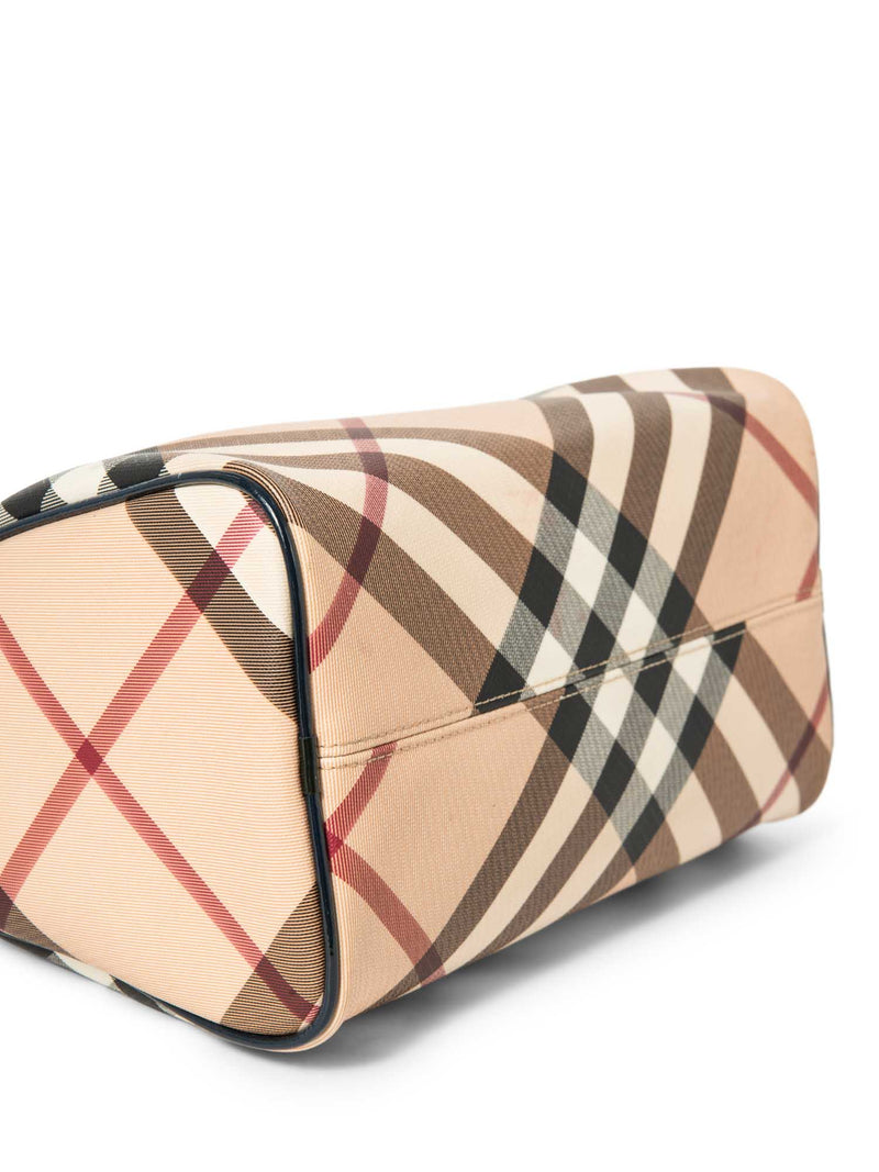 Burberry Nova Check Canvas Leather Boston Bag Beige Navy Blue 25-designer resale