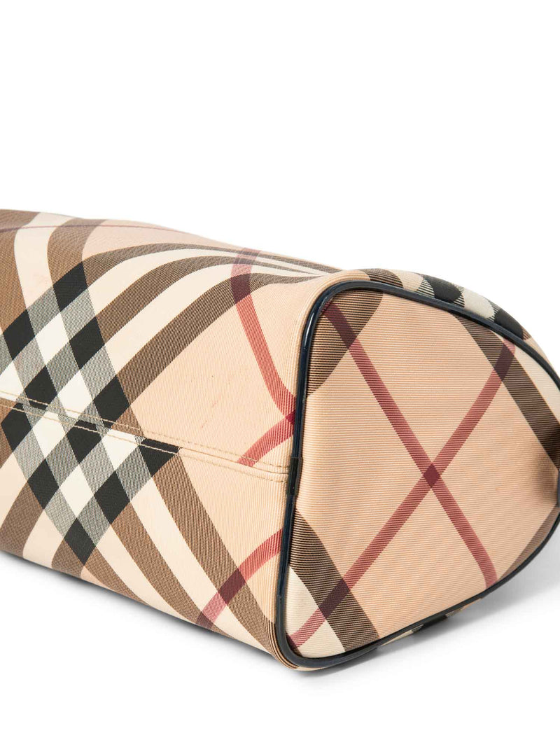 Burberry Nova Check Canvas Leather Boston Bag Beige Navy Blue 25-designer resale