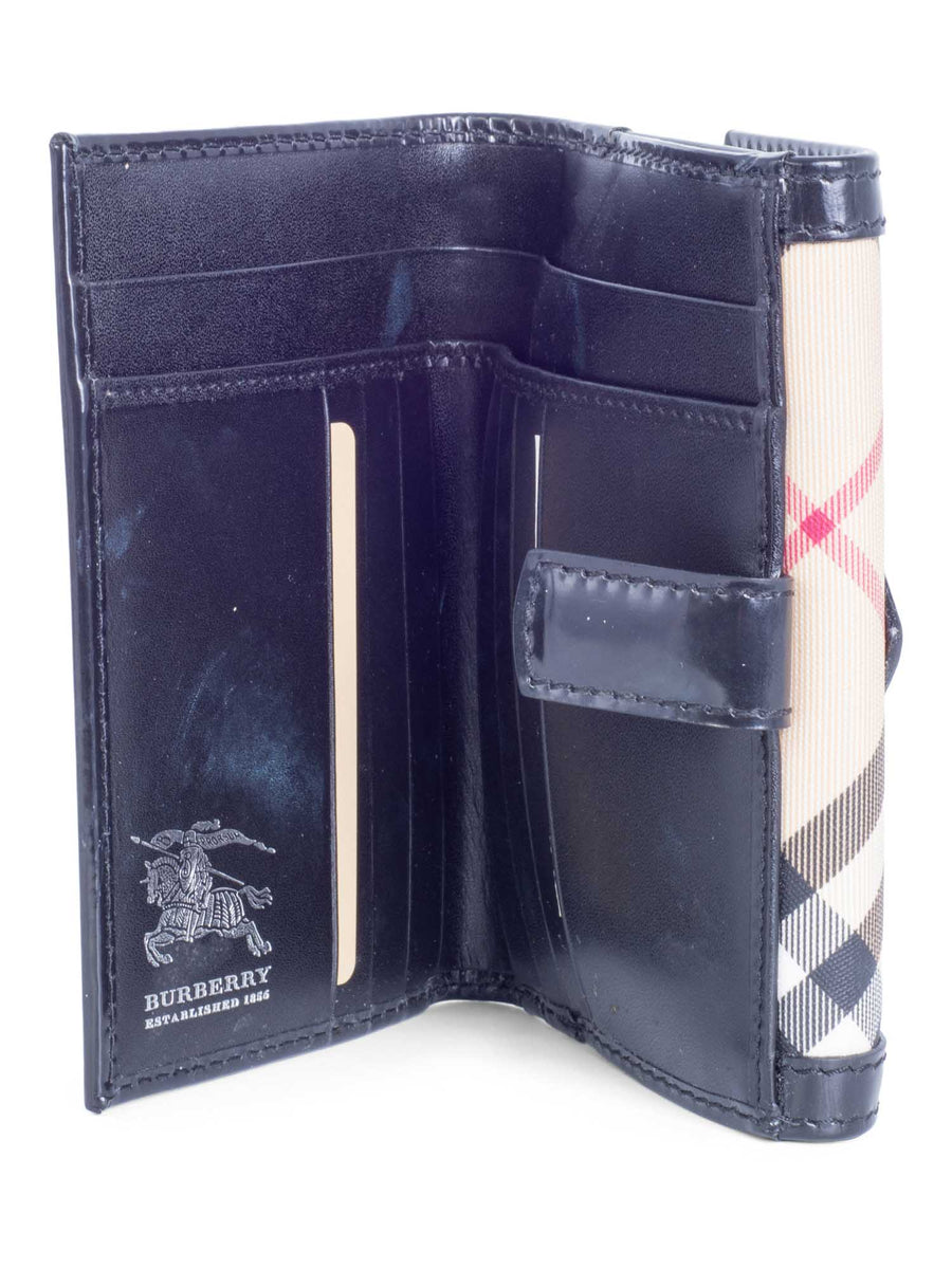 Burberry Nova Check Leather Buckle Wallet Beige Black Silver