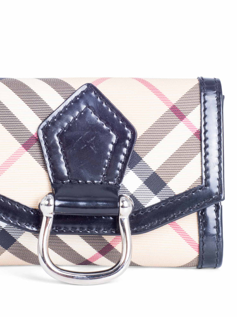 Burberry Nova Check Leather Buckle Wallet Beige Black Silver-designer resale