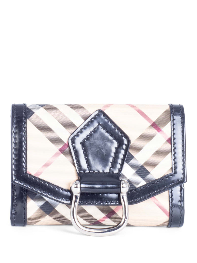 Burberry Nova Check Leather Buckle Wallet Beige Black Silver-designer resale