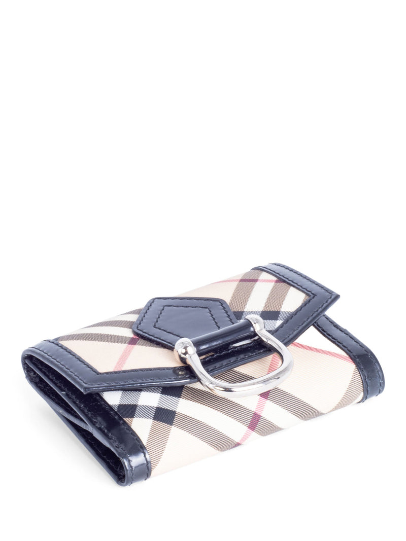 Burberry Nova Check Leather Buckle Wallet Beige Black Silver-designer resale