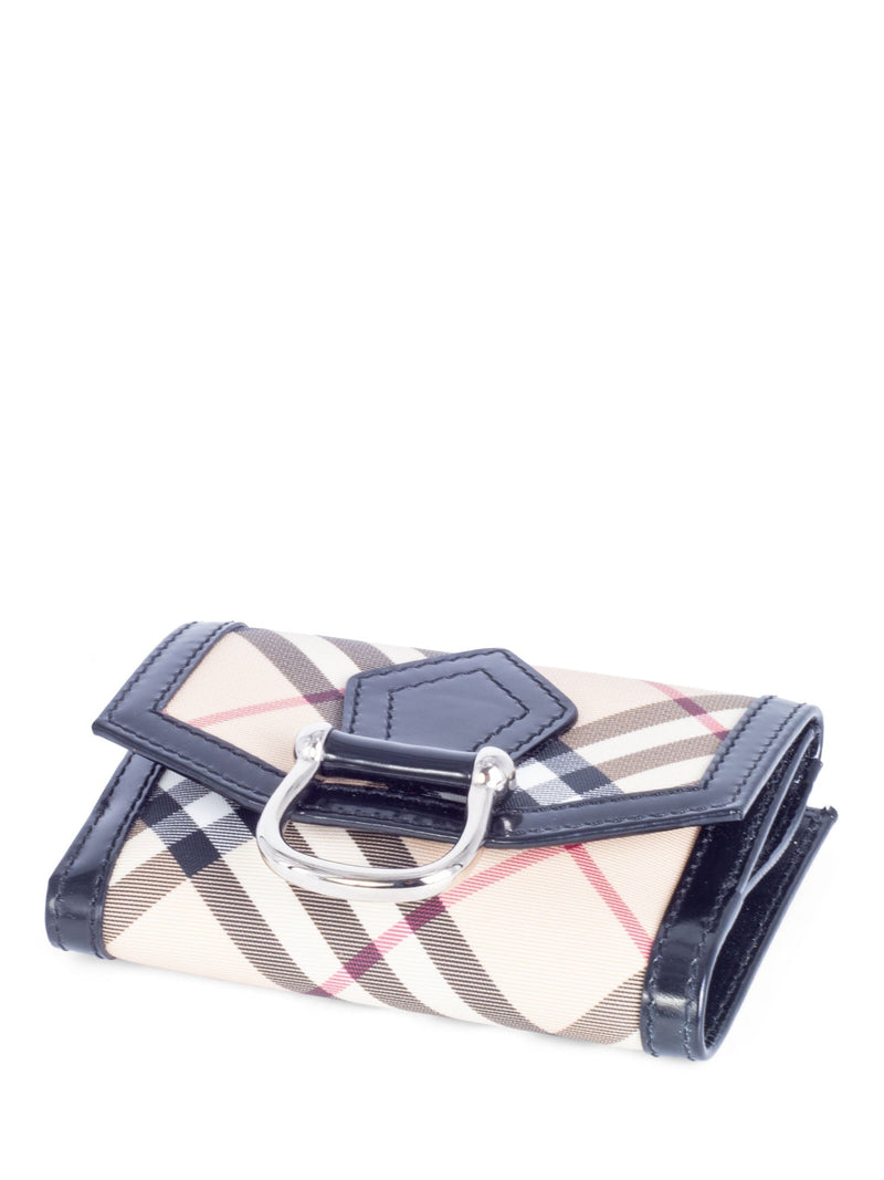 Burberry Nova Check Leather Buckle Wallet Beige Black Silver-designer resale