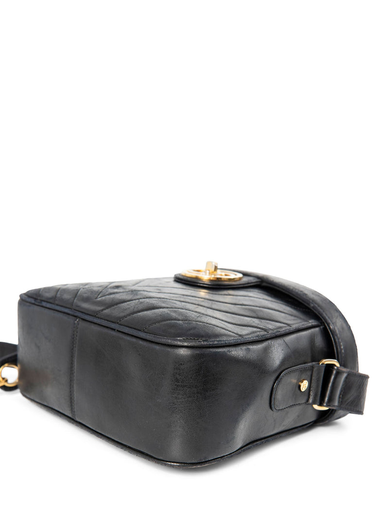 CHANEL CC Logo 24K Gold Plated Chevron Quilted Leather Globe Trotter Black-designer resale