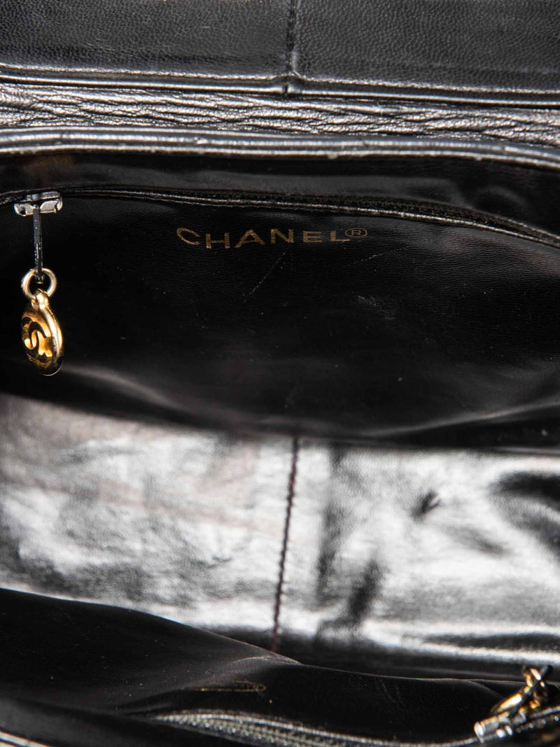 CHANEL CC Logo 24K Gold Plated Chevron Quilted Leather Globe Trotter Black-designer resale