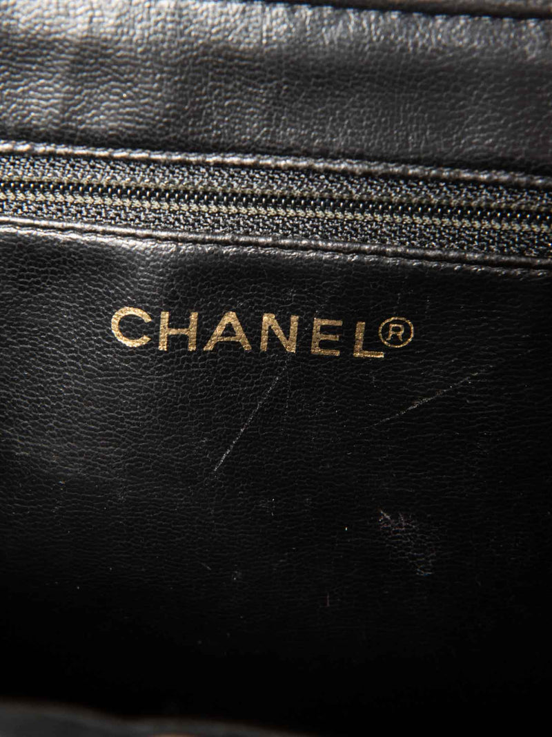 CHANEL CC Logo 24K Gold Plated Chevron Quilted Leather Globe Trotter Black-designer resale