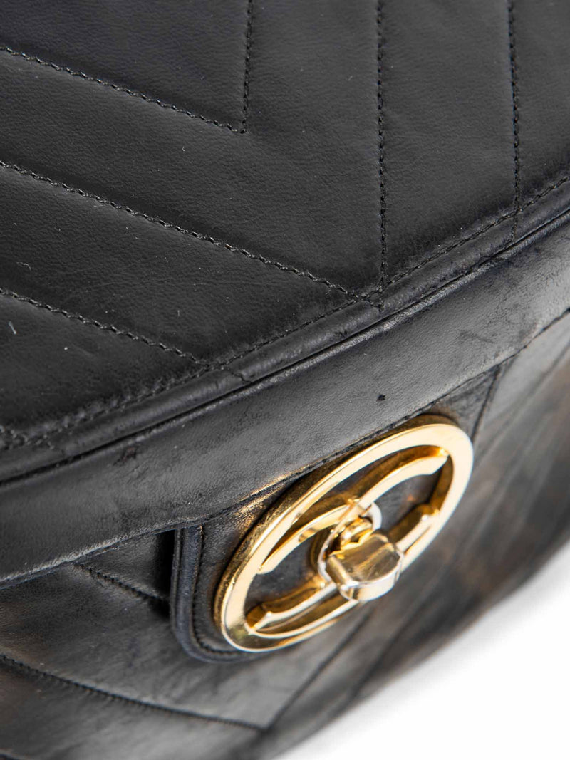 CHANEL CC Logo 24K Gold Plated Chevron Quilted Leather Globe Trotter Black-designer resale