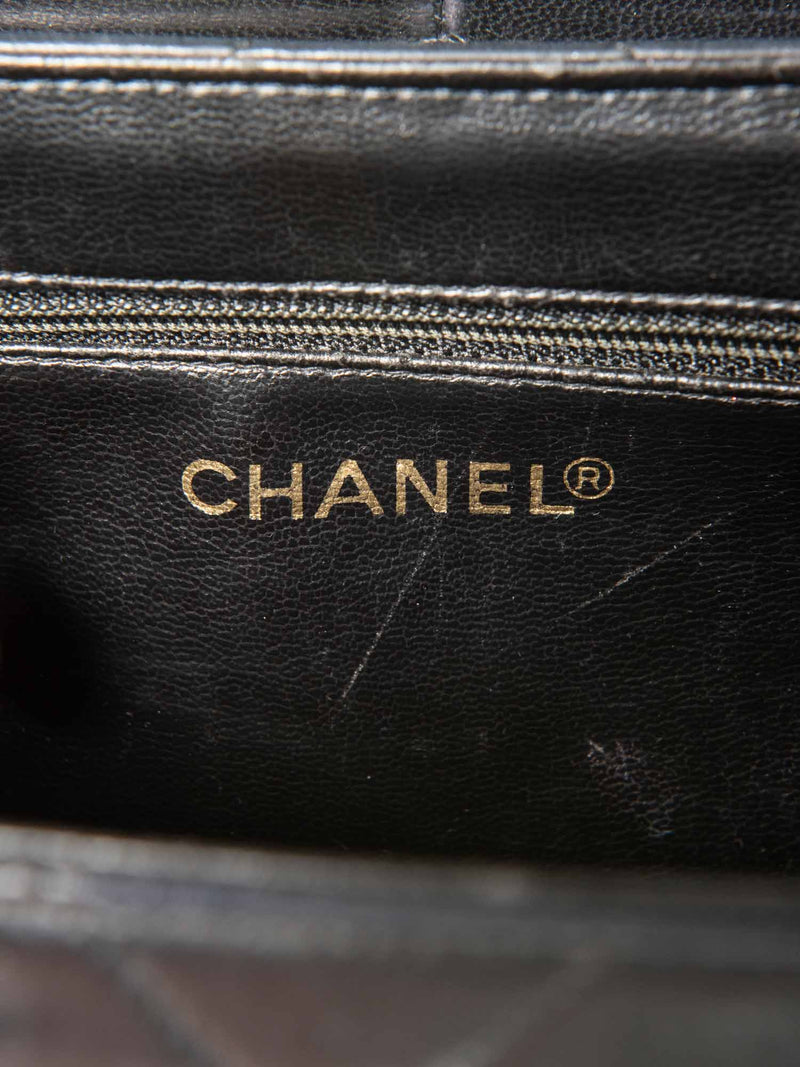 CHANEL CC Logo 24K Gold Plated Chevron Quilted Leather Globe Trotter Black-designer resale