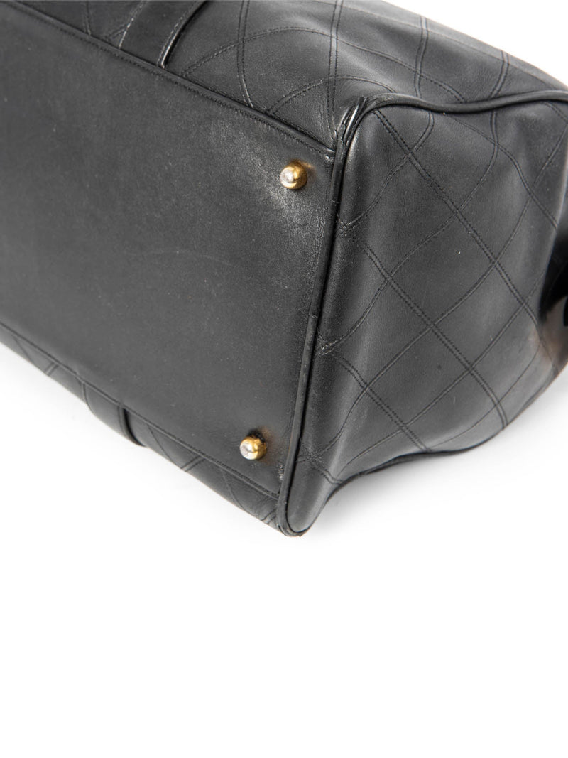 CHANEL CC Logo 24K Gold Plated Quilted Leather Boston Messenger Bag Black-designer resale