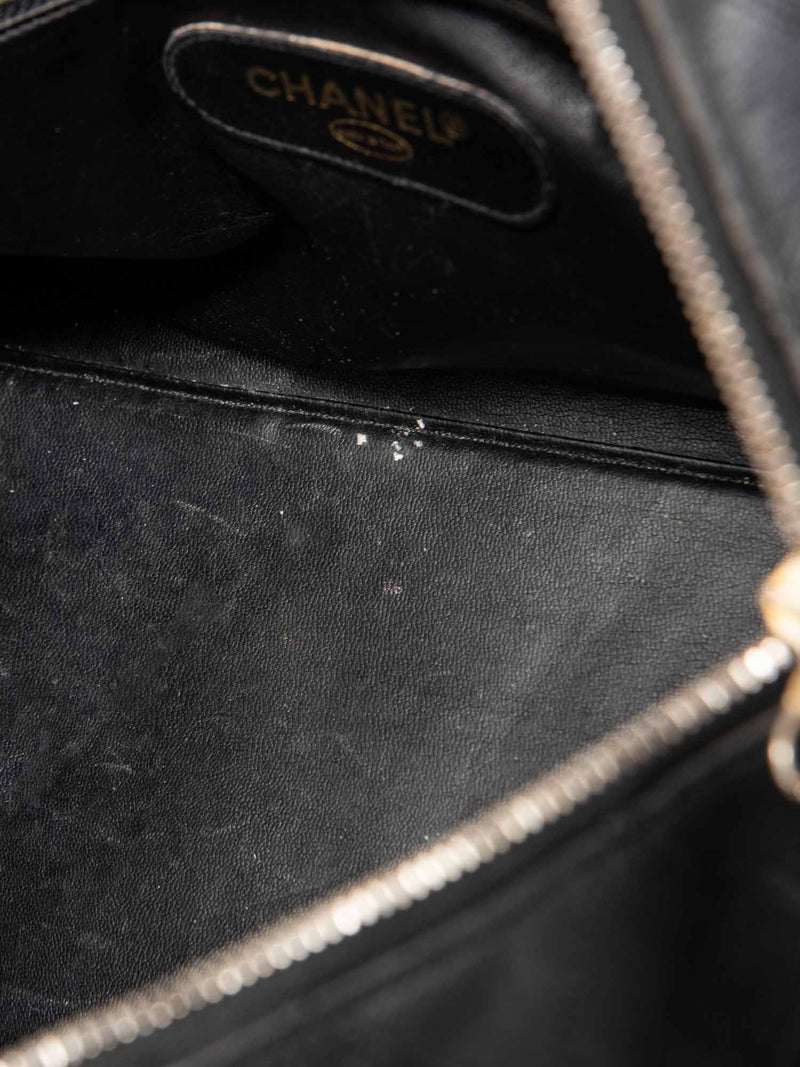 CHANEL CC Logo 24K Gold Plated Quilted Leather Boston Messenger Bag Black-designer resale