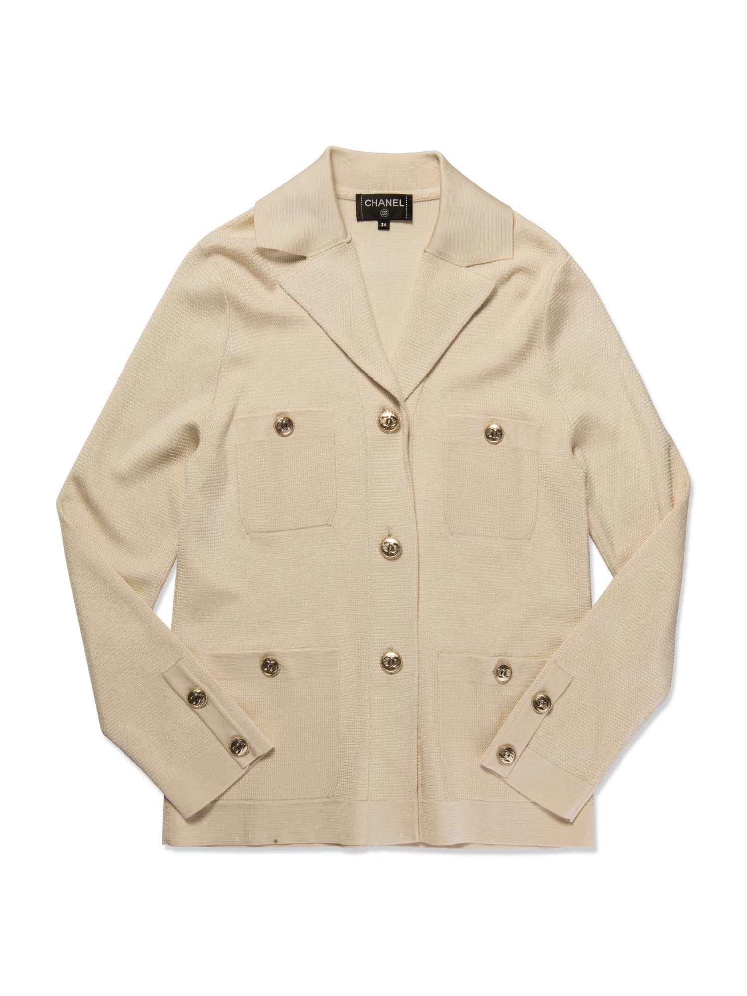 CHANEL CC Logo Buttoned Knit Cardigan Pearlescent Ivory-designer resale