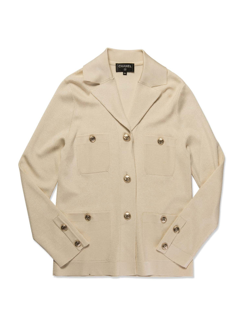 CHANEL CC Logo Buttoned Knit Cardigan Pearlescent Ivory-designer resale