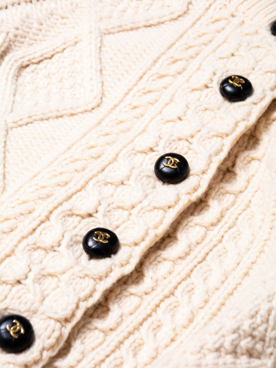 CHANEL CC Logo Cable Knit Cardigan Ivory