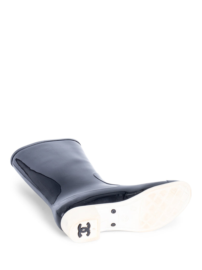 CHANEL CC Logo Camellia Flower Rain Boots Black Ivory-designer resale