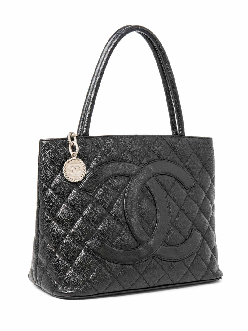 CHANEL CC Logo Caviar Cambon Handbag Black Silver-designer resale
