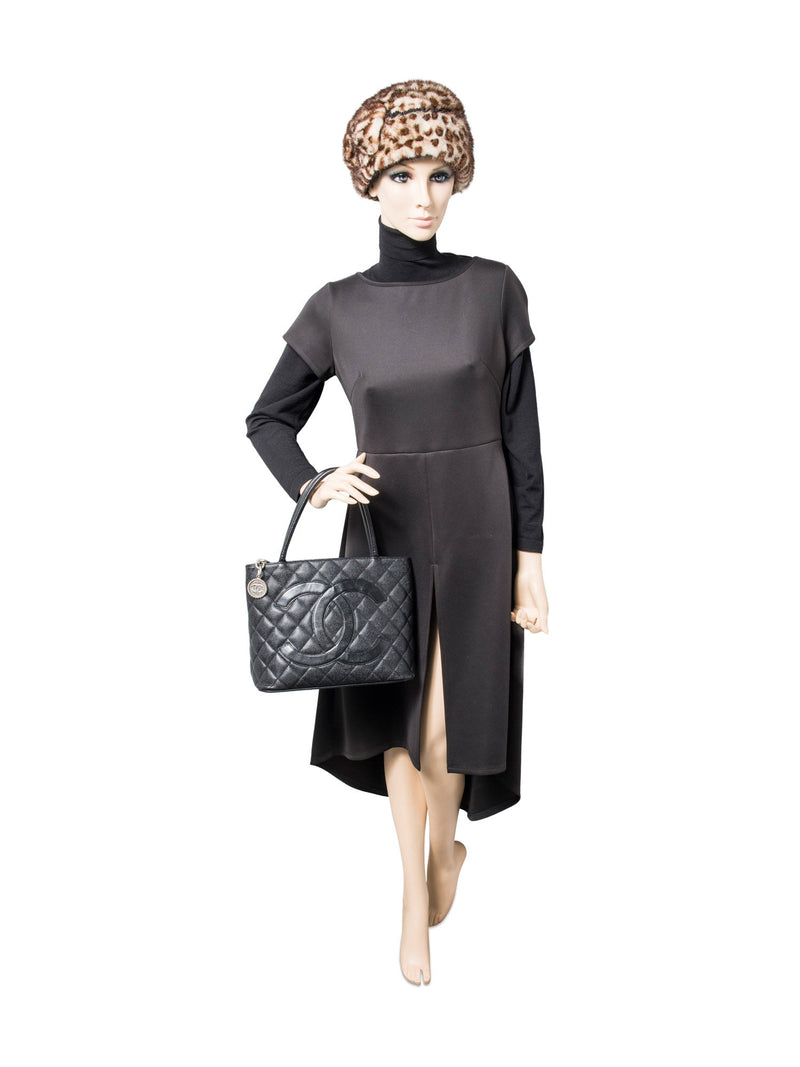 CHANEL CC Logo Caviar Cambon Handbag Black Silver-designer resale
