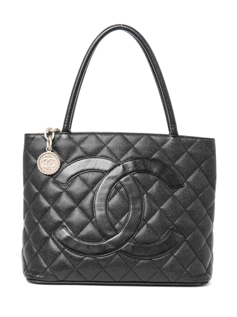 CHANEL CC Logo Caviar Cambon Handbag Black Silver-designer resale