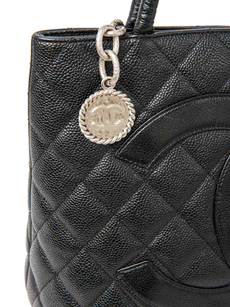 CHANEL CC Logo Caviar Cambon Handbag Black Silver-designer resale