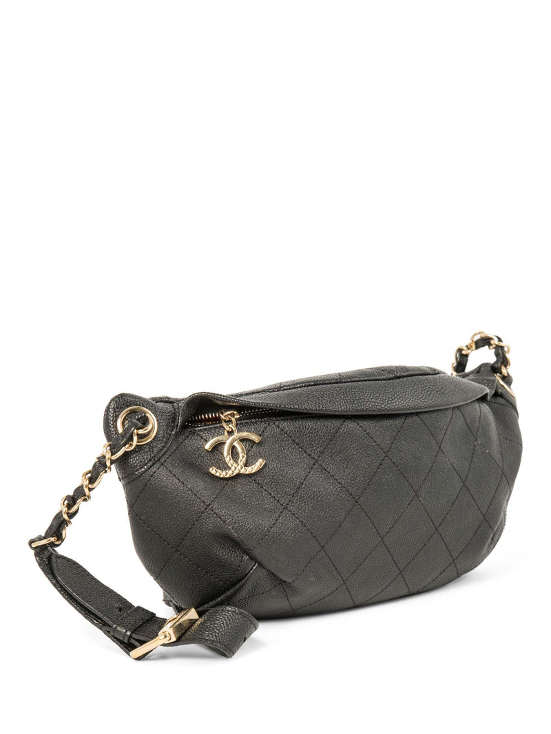 CHANEL CC Logo Caviar Leather Fanny Pack Waist Bag Black-designer resale
