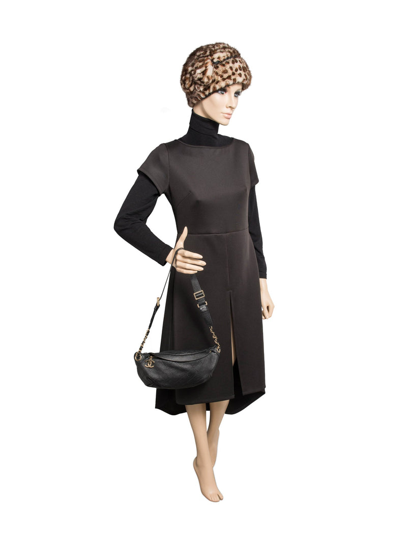 CHANEL CC Logo Caviar Leather Fanny Pack Waist Bag Black-designer resale