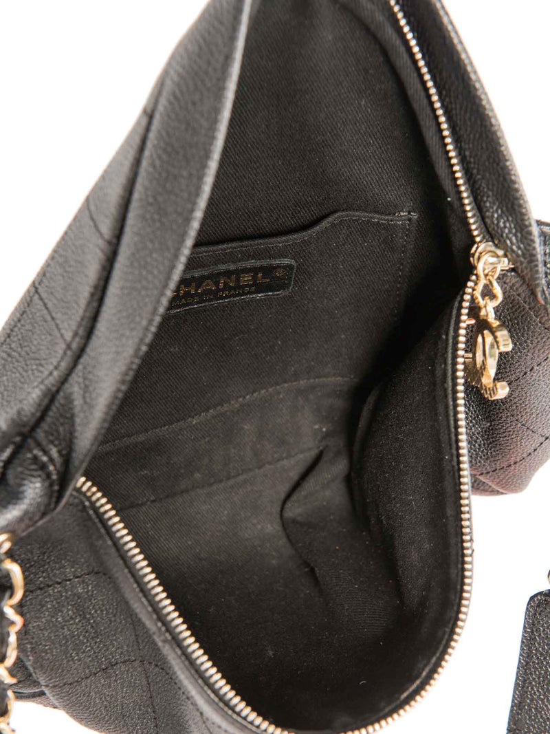 CHANEL CC Logo Caviar Leather Fanny Pack Waist Bag Black-designer resale