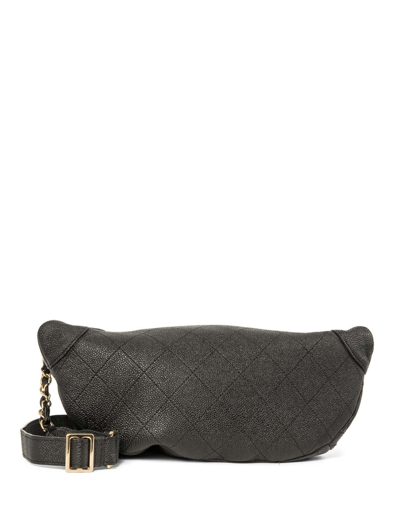 CHANEL CC Logo Caviar Leather Fanny Pack Waist Bag Black-designer resale