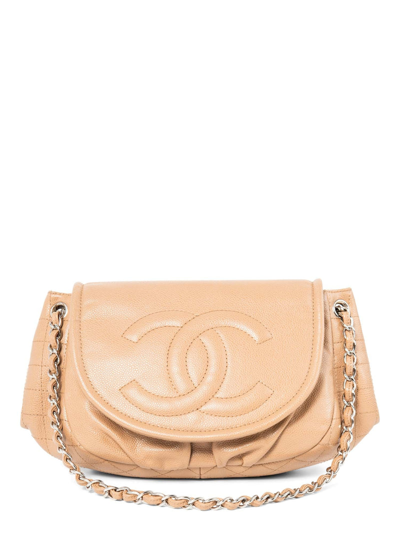 CHANEL CC Logo Caviar Leather Flap Messenger Bag Beige-designer resale